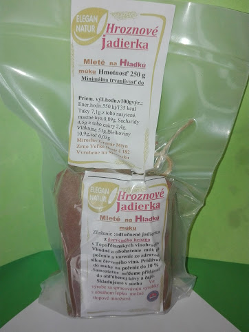 Hroznové jadierka mleté na - HLADKU Múku- vakuovo balené 0,25 kg vypredané 
